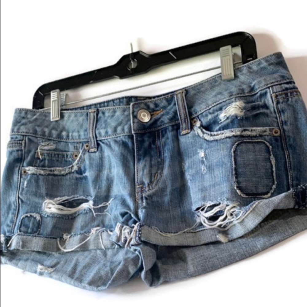 American Eagle Distressed Patch Denim Shorts - image 1